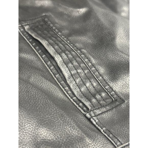 R & O Men's L Faux Leather Biker Bomber Jacket Black/Gray Stripe Wolverine Logan - Picture 6 of 10